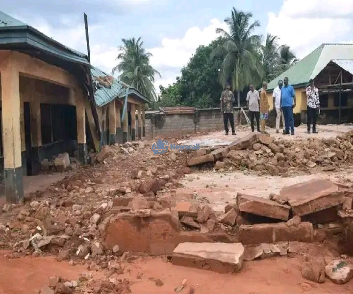 Rain Ravages Anambra School as Two Classroom Blocks Collapse, Others Threaten to Crumble.